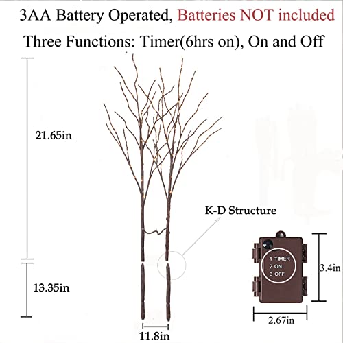 Birchlitland Lighted Brown Branches 32IN 100 LED with Timer Battery Operated, Artificial Tree Branch with Warm,Willow Branch Lights for Home Bedroom Fireplace Christmas Holiday Decoration