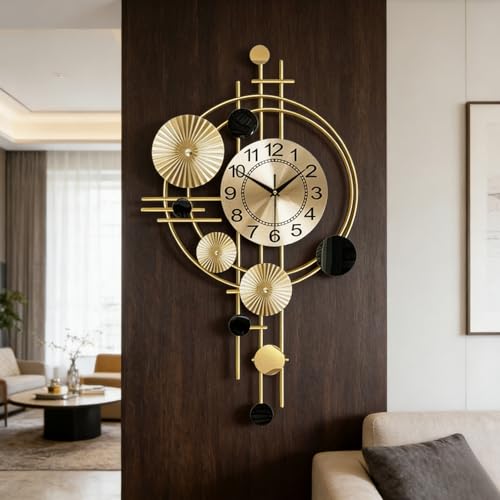 Large Wall Clocks for Living Room,Silent Non Ticking,Battery Operated Oversized Round Modern Wall Clock for Bedroom,Farmhouse,Office Wall Decor-17.8x30.7Inch(Golden)