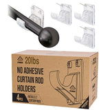 No Adhesive Heavy Duty Curtain Rod Holders with Wide Hook, 5X Stronger Than Adhesive Curtain Rod Hooks,Tension Curtain Rod Bracket for Wall with Pin Guide, Curtain Wall Mount (4 Pack, for 0.75" Rods)