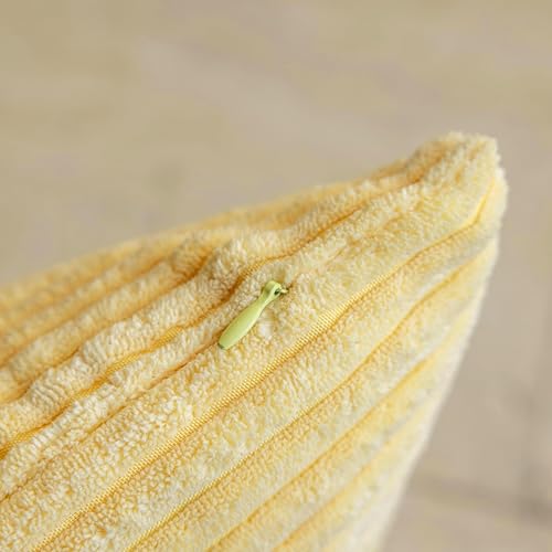 Home Brilliant Yellow Pillow Covers Summer Decorative Set of 2 Striped Corduroy Plush Velvet Throw Pillow Covers for Couch Decor, 18x18 inch, Light Yellow