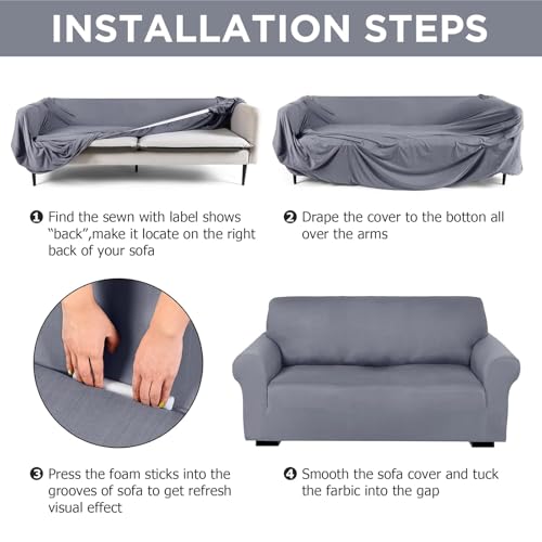 Peryiter 2 Pcs Sofa Covers Couch and Loveseat Covers Set Stretch Sofa Slipcover for Living Room Armchair Furniture Protector, Wrinkle Proof(Light Gray,Milk Silk)