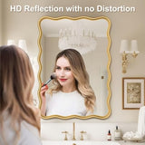 PROHOMEWARE 24 * 36" Gold Bathroom Mirror for Wall,Wavy Rectangular Mirror,Vanity Mirror,Bathroom Mirrors for Wall,Wall-Mounted Metal Frame Mirror for Bedroom Entryway Living Room Farmhouse (Gold)