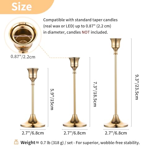 NUPTIO Gold Candlestick Holders Bulk: Solid Aluminum Set of 15