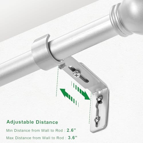 LLPJS Curtain Rod Bracket Adjustable, Drapery Rod Holder Hooks Support Hangers for 1 inch Diameter Window Curtain Rods (Satin Silver, 3-Pack)
