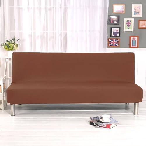 Armless Stretch Futon Cover Sofa Bed Slipcover 3 Seater Elastic Full Queen Folding Couch Covers Furniture Protector Velvet-Soft Waterproof Washable Pets Dogs Cats(Coffee,Large(190-210cm))