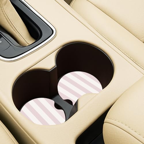 Ceramic Car Coasters – Absorbent Car Cup Holder Coaster Set for Women, Cute Aesthetic Car Accessories for Girls, 2 Pack (Classic Pink)