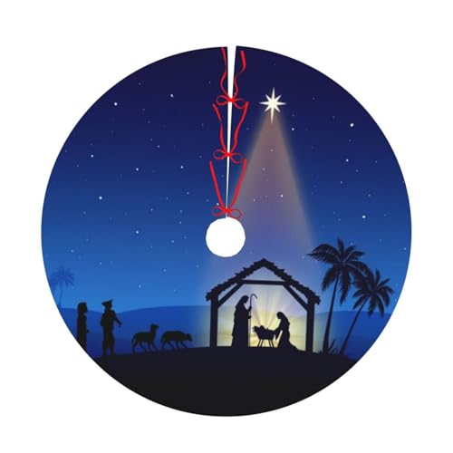 Holy Blue Star Christmas Nativity Scene Christmas Tree Skirt 36" for Xmas Halloween New Year Holiday Party Home Tree Mat Decor Ornaments Decoration