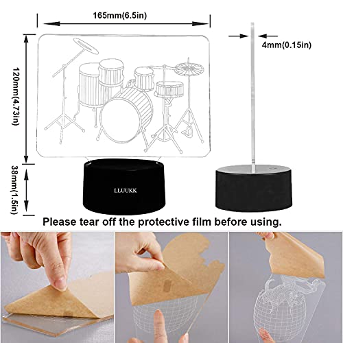 Visual 3D Night light Lamp Drum toys Desk Lamp Table decoration household accessories Kids gift boys festival for music lovers