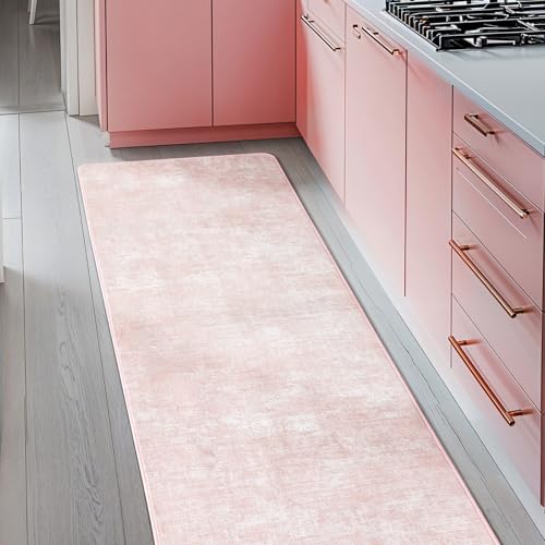2x6 Washable Runner Rugs, Pink Stainproof Non-Slip for Hallway