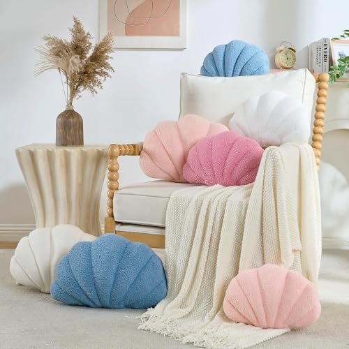 CANGHI Seashell Pillow Ivory White 13"x10" Plush Throw | Beachy coastal cushion for bed, couch, living room & sofa, ocean-inspired seaside accent with cozy decor.