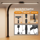 LED Desk Lamp for Home Office - Dimmable Computer Desk Light with Clamp, Modern Architect Task Lamp with Color Changing, Flexible Desktop Lamp with Gooseneck for Monitor, Double Head, Black
