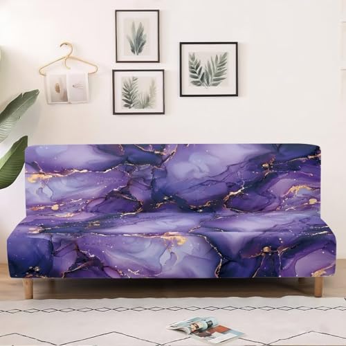 Purple Marble Futon Cover Stretch Armless Sofa Covers Sofa Bed Covers Futon Slipcover Furniture Protector for Living Room Home Decor Washable