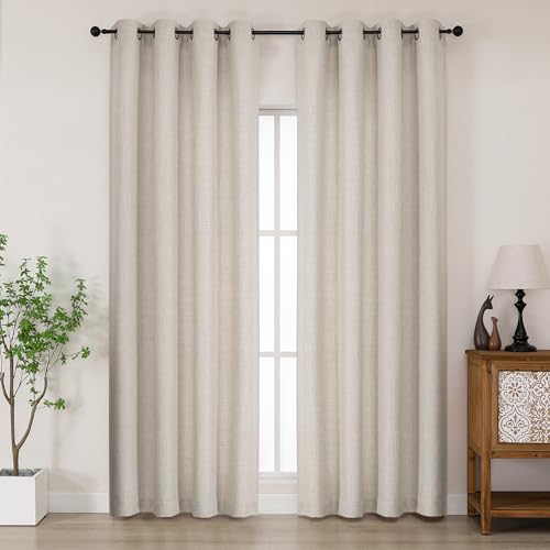 Chyhomenyc Curtains 84 Inches Long 2 Panels Set, Light Filtering Faux Linen Textured Soft Airy Window Curtains for Living Room Bedroom, Thick Modern Privacy Grommet Drapes, 50Wx84L, 2PCS， Linen Color