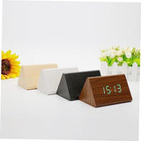 GLEAVI Modern Triangle Led Wooden Alarm Clock Desk Clock Digital Display Thermometer Function USB Powered Battery Operated Black Wood White Light