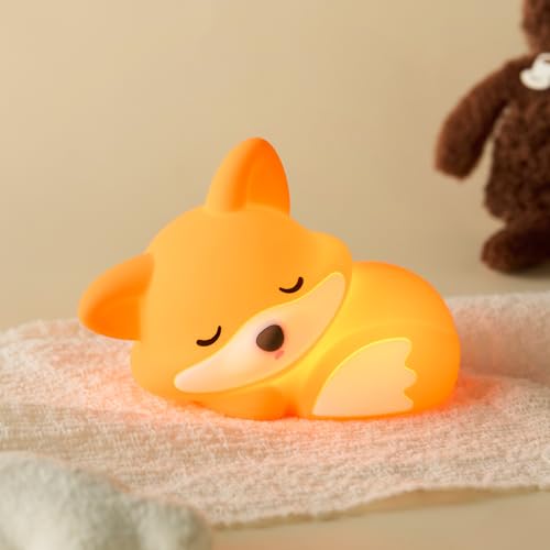 Fox Night Light, LED Squishy Novelty Animal Lamp, Food Grade Silicone, 2 Level Dimmable, Nursery Nightlight for Desk Decor, Funny Gifts Stuff for Boys Girls Baby, White Elephant Gifts