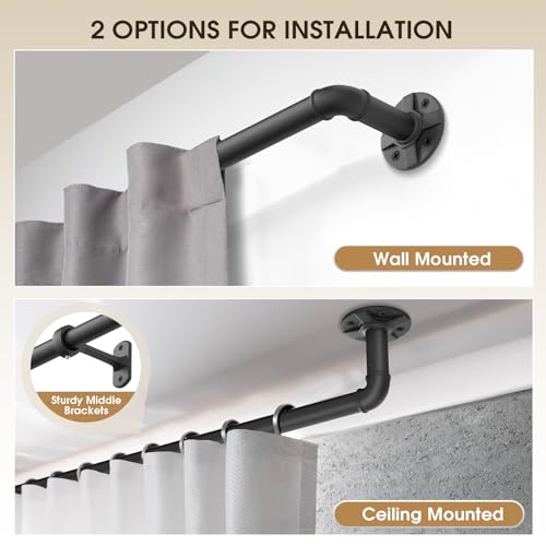 240-Inch Extra Long Blackout Curtain Rod - Heavy Duty Industrial Adjustable Drapery Rod for Indoor/Outdoor Use - 1-Inch Diameter Room Darkening Window Treatment, Room Divider
