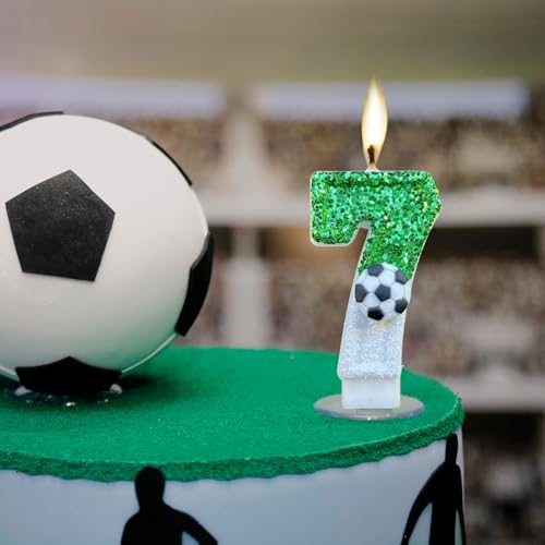 Birthday Number Candles White Soccer Number 7 Birthday Candles for Cake, Fun Glitter Birthday Candles Cake Cupcake Topper for Kids Adults Party Anniversary Supplies
