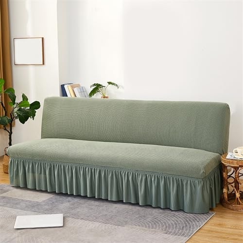 XJHKG Armless Sofa Bed Cover, Elastic Fitted Full Folding Futon Slipcover with Skirt(Color:Green,Size:Large)