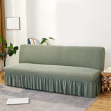 XJHKG Armless Sofa Bed Cover, Elastic Fitted Full Folding Futon Slipcover with Skirt(Color:Green,Size:Large)