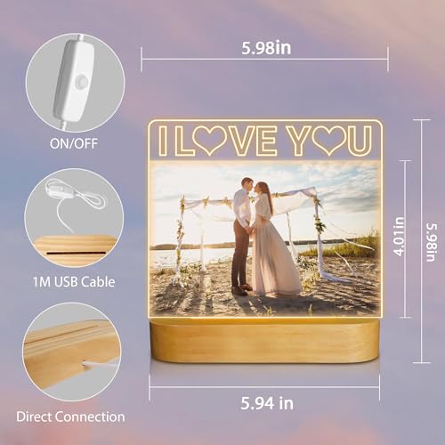 Light up Picture Frame, I Love You 4x6 Inches Acrylic Photo Frame with Night Light Desktop Decor Best Gifts for Lover Couple Wife Girl Friends Valentine's Day Anniversary Birthday Wedding Present