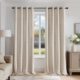 Beauoop Beige Plaid Jacquard Blackout Curtains 84 Inches Long 2 Panels for Bedroom Living Room Gingham Checkered Room Darkening Thermal Insulated Soundproof Grommet Window Drapes, 52x84 2 Set