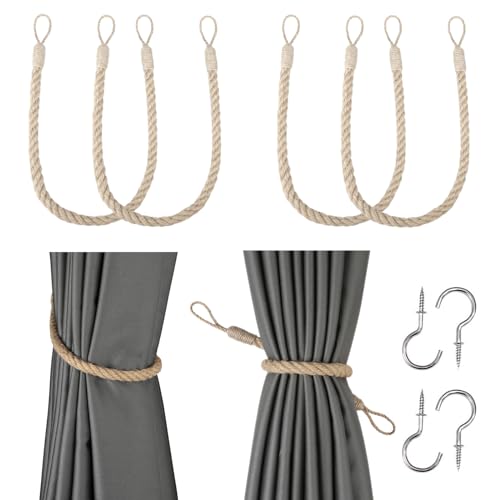 BEL AVENIR Jute Curtain Tiebacks Ropes Tie-Backs, Handmade Curtain Holdbacks(Jute,4pack)