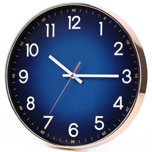 Navy Blue Wall Clock, Quality Quartz Silent Non-Ticking Battery Operated, 12" Modern Round Wall Clocks for Living Room Bedroom Kitchen Home Wall Decor(LJ)