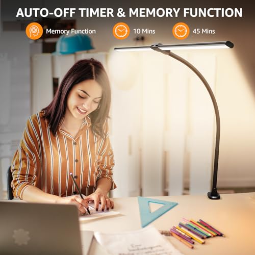 LED Desk Lamp for Home Office, Ultra Bright Clamp Light with Flexible Gooseneck, 25 Lighting Modes, Eye-Caring Architect Lamp for Dual Monitors, Reading & Gaming Setup