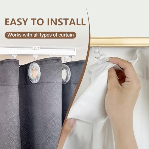 MaKefeile Ceiling Curtain Tracks 12FT,Curtain Track Wall Mount,Ceiling Mounted Sliding Door Curtains Rails Outdoor Extra Long Curtains Rod Room Divider Track for Living Bedroom with Hooks,White