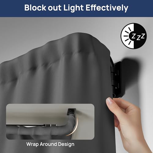 ENJOYBASICS Blackout Curtain rod for windows 48 to 84, Wrap Around Curtain Rods for Bedroom, Living Room, Adjustable from 30 to 86 Inches, Matte Black
