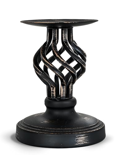Pillar Candle Holder – Vintage Metal with Weighted Non-Slip Base & Anti-Tip Design, Fits 3" & Under Pillar Candles, for Home, Wedding, Party, Dining, Anniversary (Black-Small Size)