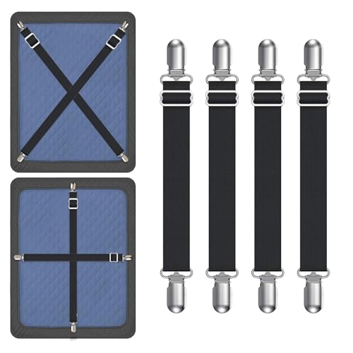 Yoovat Couch Cushion Covers Holder Straps Sofa Couch Covers Sofa Slipcover Holder Clips 10 to 60in(25-160cm) Adjustable Elastic Straps for Sofa Covers Cushion (4 Pcs Black)