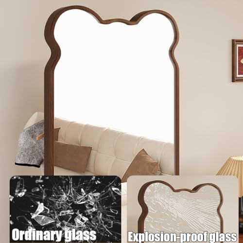 Bear-Shaped Full-Length Floor Mirror with Coat Rack & Storage Shelf, 36x166cm, 360° Rotating, Durable Thickened Solid Wood (Walnut) - Cute Home Decor Accent