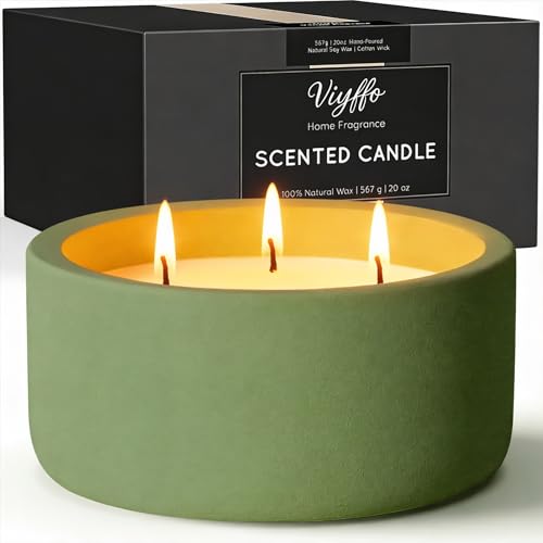 Viyffo 20oz Large Fall Decorative Candle - Eucalyptus & Rosemary, 3 Wick Non Toxic Soy Candle for Women & Men, Matte Green Ceramic Jar, Luxury Home Fragrance, Elegant Room Decor & Premium Holiday Gift