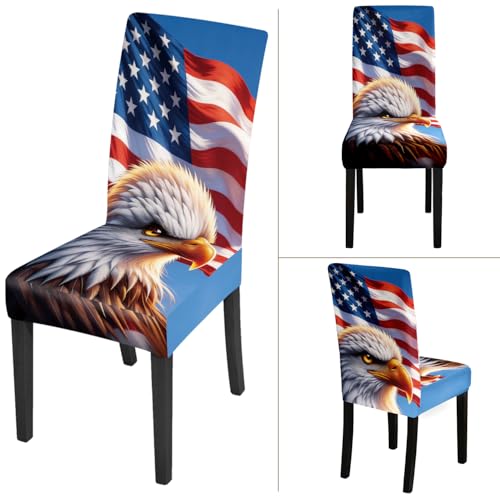 Independence Day Eagle Flag Chair Covers Set of 6,Stretchable Kitchen Dining Room Chair Covers Decorations Removable Washable Dining Chair Slipcovers Chair Protectors for Dining Room & Kitchen