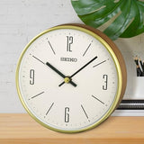SEIKO QXG158GLH Round Wood Case Desk/Table Clock, Gold, 6 x 6 Inches