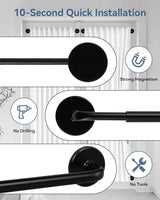 4 Pack Magnetic Curtain Rod for Metal Doors, French Door Curtain Rods Adjustable from 17 to 30 Inch, 3/8 Inch Diameter, Magnetic Cafe Curtains Rod, No Tool and Easy Installation, Black