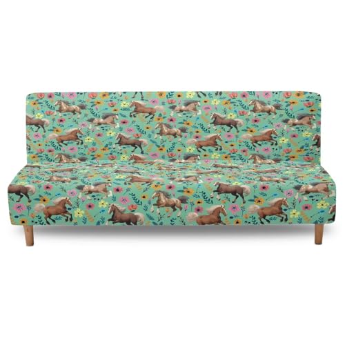 Horse Flower Easy-Going Stretch Futon Slipcover Armless Futon Bed Cover Furniture Protector Without Armrests with Elastic Bottom for Kids