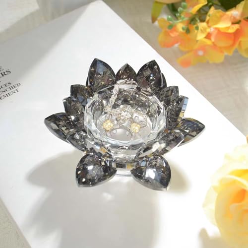 Crystal Lotus Flower Tealight Candle Holders/Glass Tea Light Candlestick Decor Decoration for Christmas Home Wedding Party… (1, Black 1pc)