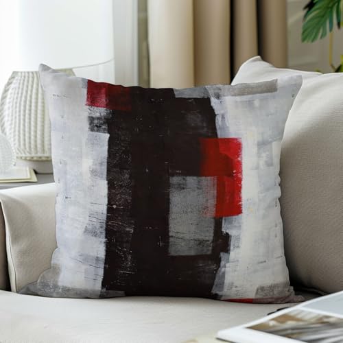 Throw Pillow Covers for Couch, 18x18 Inch, Set of 2, Grey Red