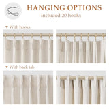 Aersas Linen Pinch Pleated Curtains 84 Inch Length 2 Panels Set for Living Room Cream Semi Sheer Window Curtain for Bedroom Boho Farmhouse Neutral Back Tab Drape Decor with Hooks, Natural Beige Ivory