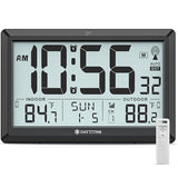 Atomic Clock Wall with Indoor/Outdoor Temp, Battery Operated Digital Wall Clock with 10.5" Large LCD Display, 330ft Range Desk Table Clock with Alarm, DST, Calendar for Living Room Bedrooms, Black