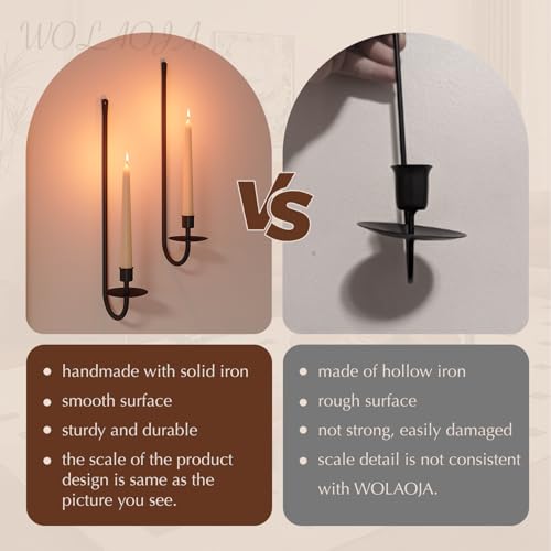 Metal Wall Candle Sconce Holder Set of 2 Wall Mount Candle Holder Pillar Holder Black Modern Wall Candle Sconces Hanging for Living Room Farmhouse Fireplace Wedding