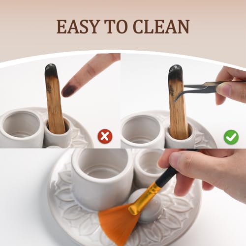 4 in 1 Incense Burner Holder,Sage Holder for Burning,Palo Santo Holder,Candle Holder,Ceramic Incense Burner Ash Catcher Tray for Meditation Yoga Room