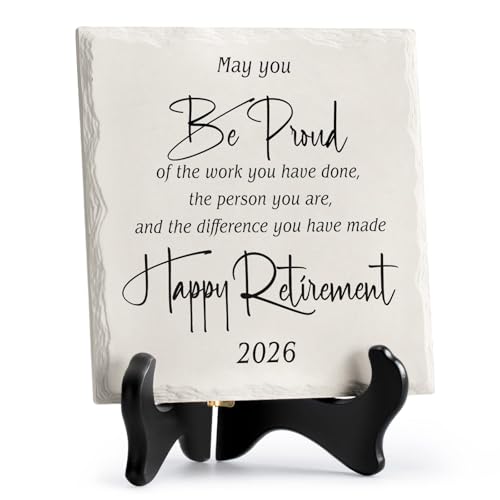 LukieJac Retirement Gifts for Women Men 2026 Retirement Party Decoration Best Ceramic Retirement Plaque 6"*6" Happy Retirement Table Decorations Sign for Teacher Nurses Coworker