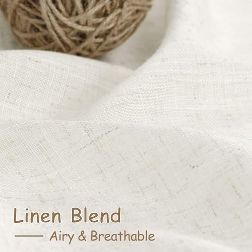 Nanspring Natural Linen Curtains 96 Inches Long for Living Room 2 Panel Set Light Filtering Semi Sheer Drapes Farmhouse with Back Tab Modern Rustic Window Long Curtain for Bedroom Cream W50 x L96