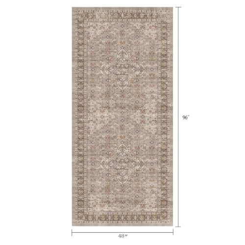 4x8 Hallway Runner Rugs, Washable Non-Slip Vintage Rugs Brown