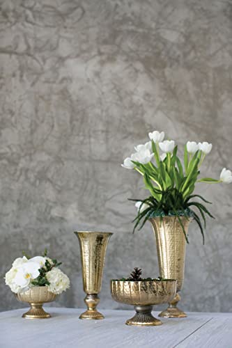 Accent Decor Distressed Gold Metal Compote Bowl | Gold Compote Vase l Lita Metal Vase l Indoor and Outdoor Compote for Any Event