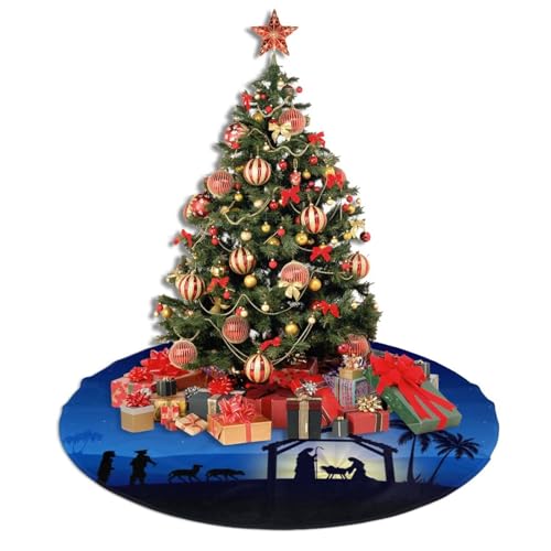 Holy Blue Star Christmas Nativity Scene Christmas Tree Skirt 36" for Xmas Halloween New Year Holiday Party Home Tree Mat Decor Ornaments Decoration