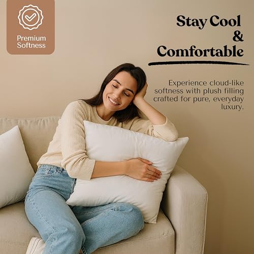 Square Throw Pillow Inserts (Pack of 4, 12"x12", White, Polyester) - Fluffy Decorative Cushion Fillers for Couch, Bed & Chair - Perfect for Styling, Back Support & Everyday Comfort